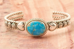 Artie Yellowhorse Genuine Sonoran Gold Turquoise Sterling Silver Heart Bracelet